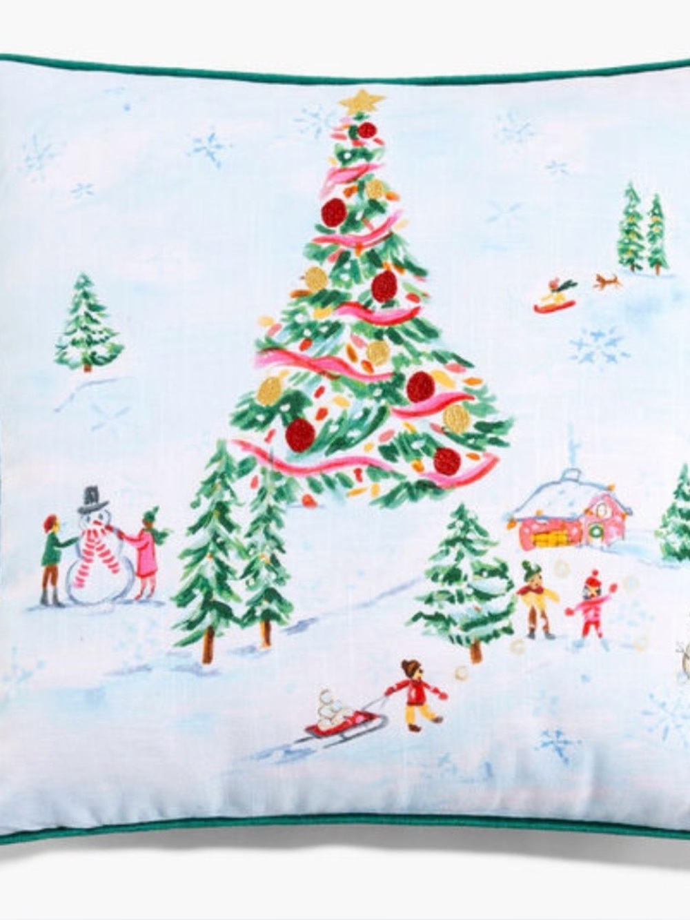 NWT Talbots White Holiday Tree Scene Pillow Cover with insert